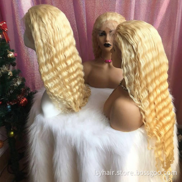 100% Virgin Blonde 613 Russian Hair Curly Front Lace Wig, Hd Transparent Film Thin Swiss Lace Wholesale Full Lace Wigs Vendors